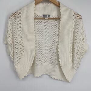Robbie Bee Vintage Sweater Medium White Shrug Open Knit Crochet Bohemian Hippie